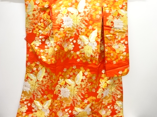 JAPANESE KIMONO / IRO UCHIKAKE FOR BRIDES / SILK / WOVEN BUTTERFLY & PEONY / BY YAMAMOTO KANSAI